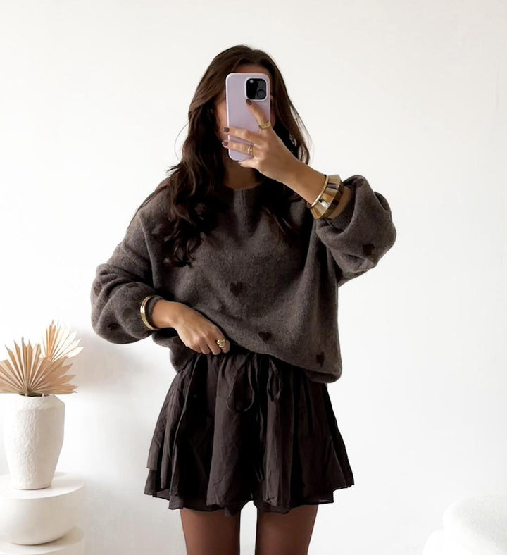 HERZ STRICKPULLOVER - schlamm braun