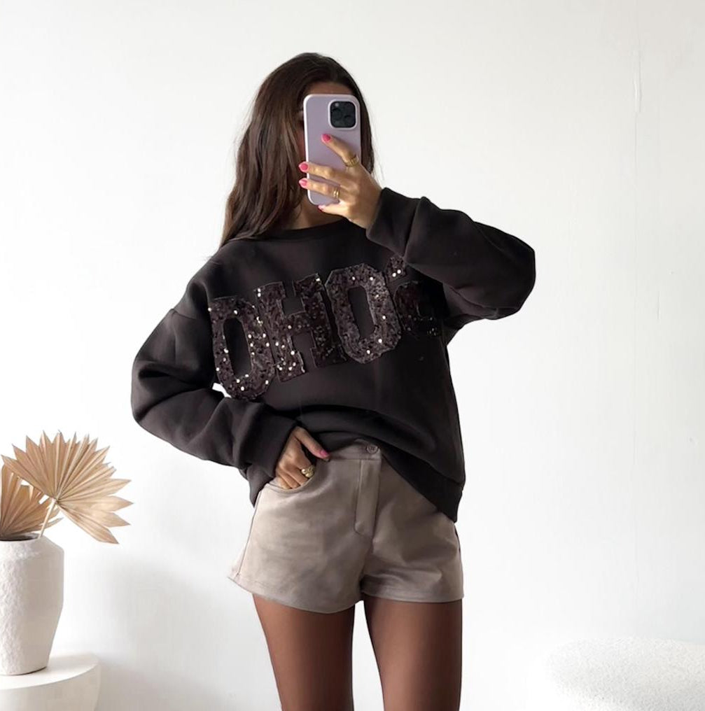 SOHO GLITZER SWEATSHIRT - braun