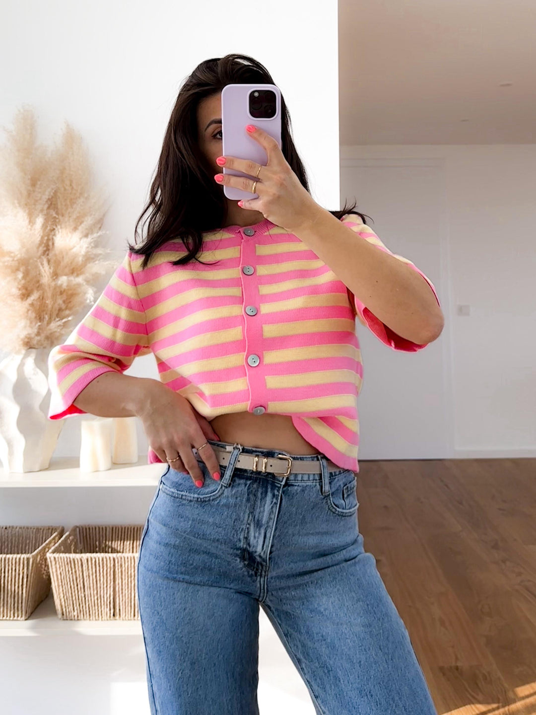 KURZARM STREIFEN STRICKJACKE - versch. Farben