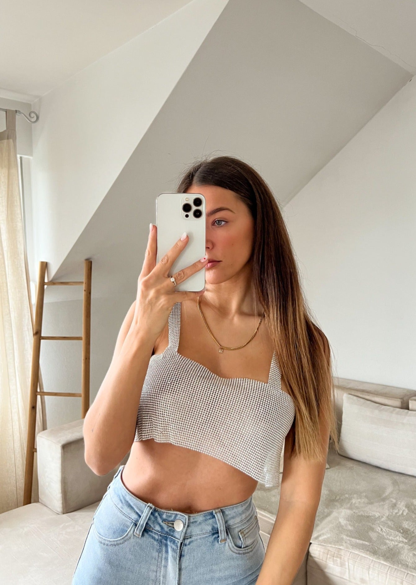 CROP STRASS TOP- versch. Farben